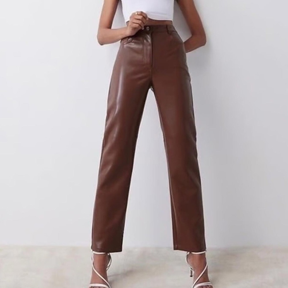 Wilfred Brown Faux Leather Straight Leg Pants Size 10